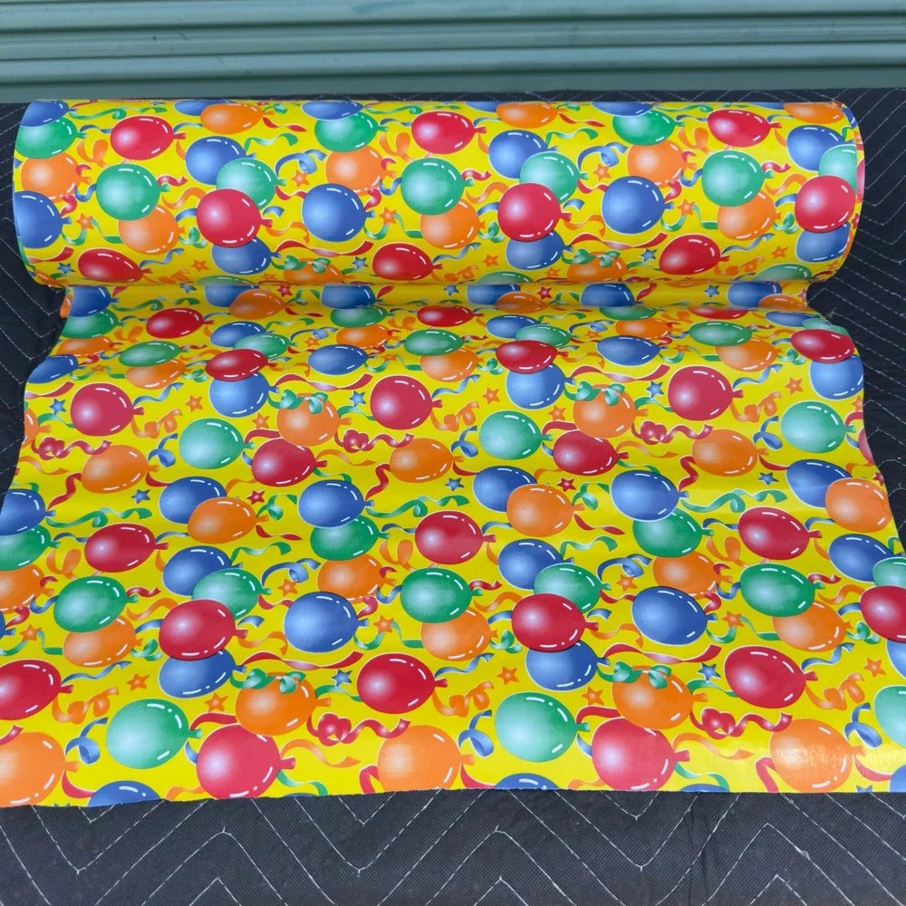 Vintage Birthday Balloon Wrapping Paper Roll Yellow Festive Party Gift Wrap 24in